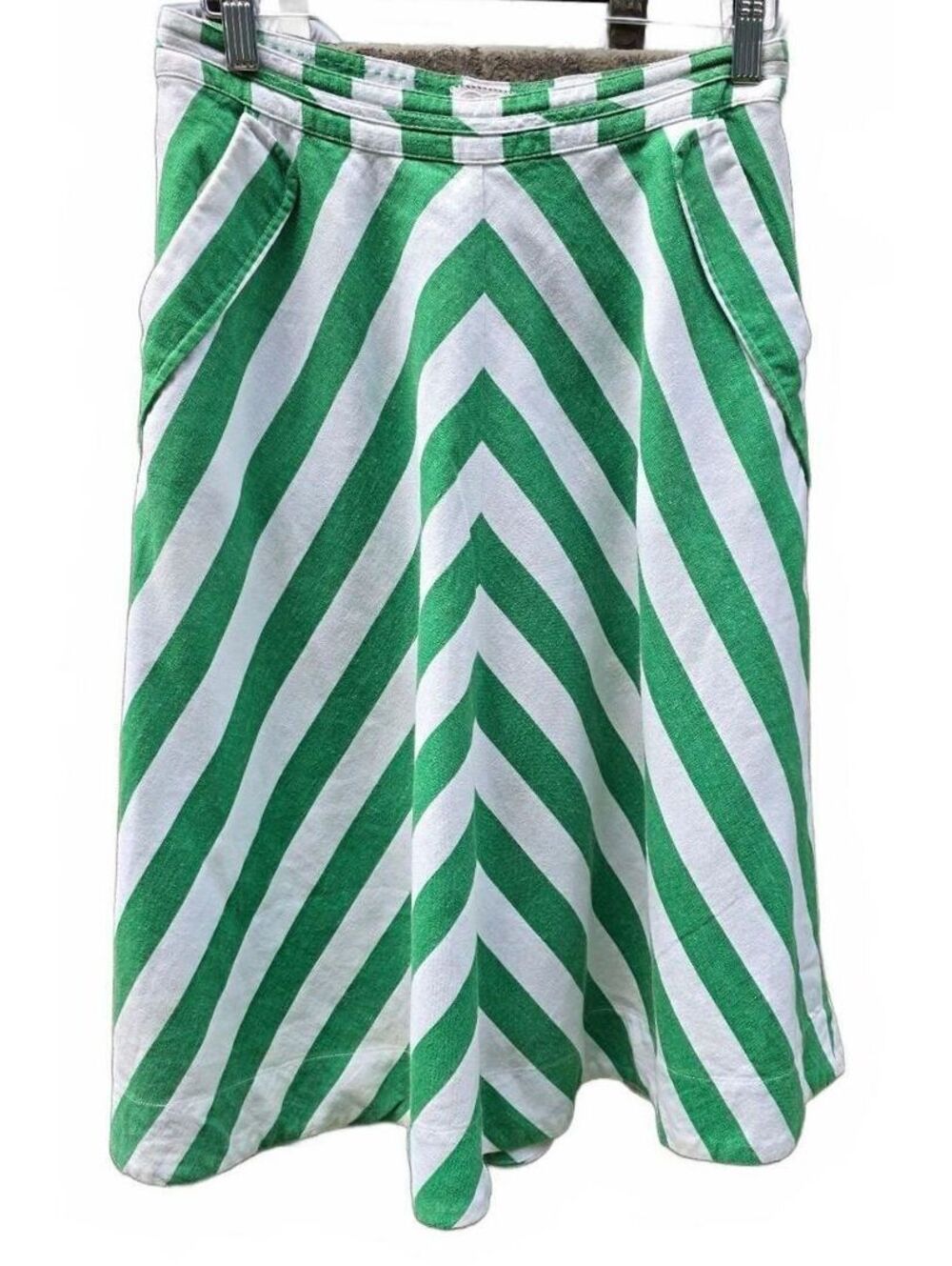 Anthropologie Postmark Spearmint Chevron Striped A-Line Midi Skirt Size 0 Preppy